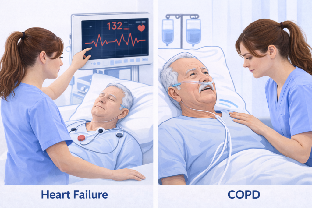 Clinical nursing assessment illustration for cardiovascular and respiratory NCLEX practice questions review 2026