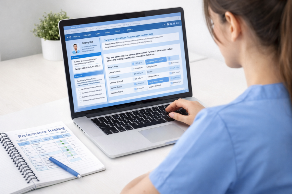 Nursing student practicing NGN-format questions as part of a structured NCLEX study plan in Week 3